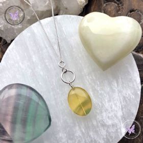 Yellow Fluorite Silver Hoop Pendant Necklace